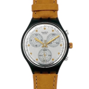1994 Swatch Chrono SIRIO SCM101 Vintage Swiss Chronograph 37mm Leather Strap New in Box Mint Unworn