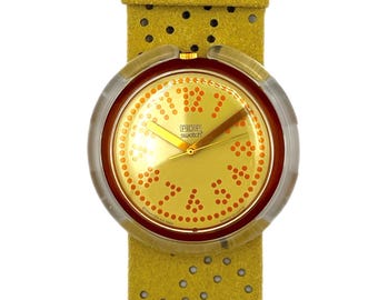 Vintage 1994 Pop Swatch EPICE PWR108 - ultimate mint unworn condition - new battery - leather band - 39mm - new in box