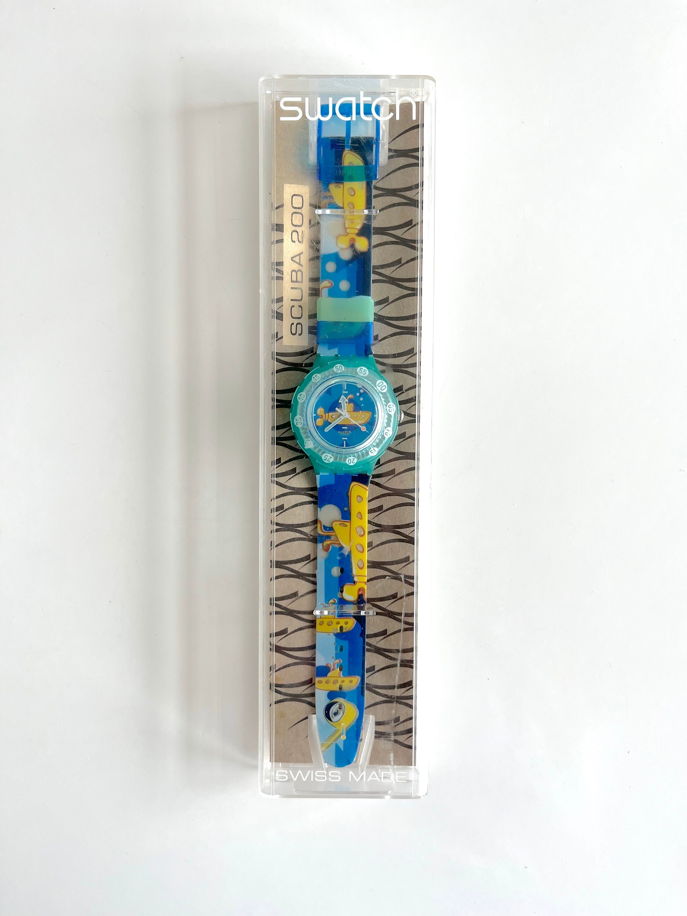 Vintage 1998 rzadki Swatch Scuba 200 YELLOW SUB SDL101, w