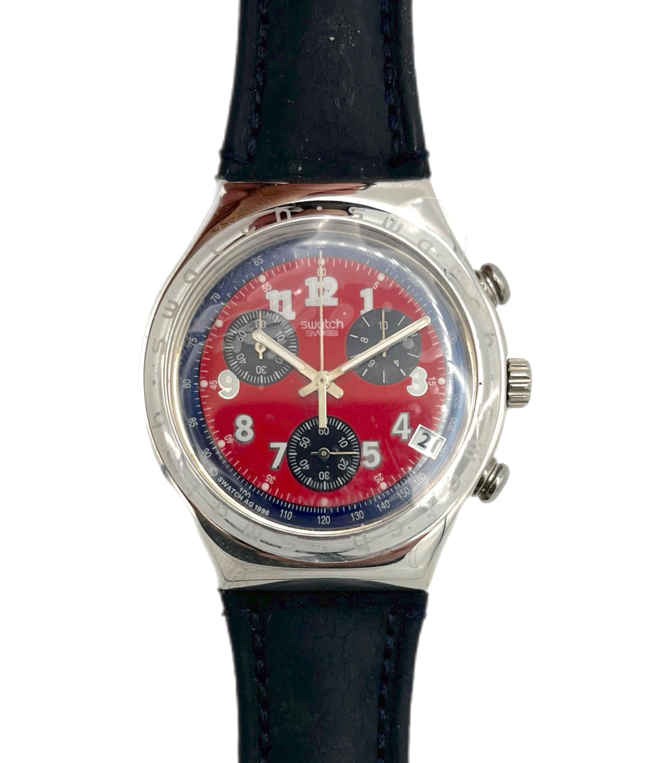 1998 Swatch Irony Chrono SECRET AGENT RED YCS405 - Unworn Mint