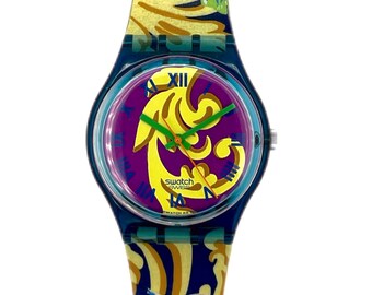 1992 Swatch watch Gent PERROQUET GN119 - unworn mint vintage Swatch watch -  running with new battery - 34mm diameter - new in box