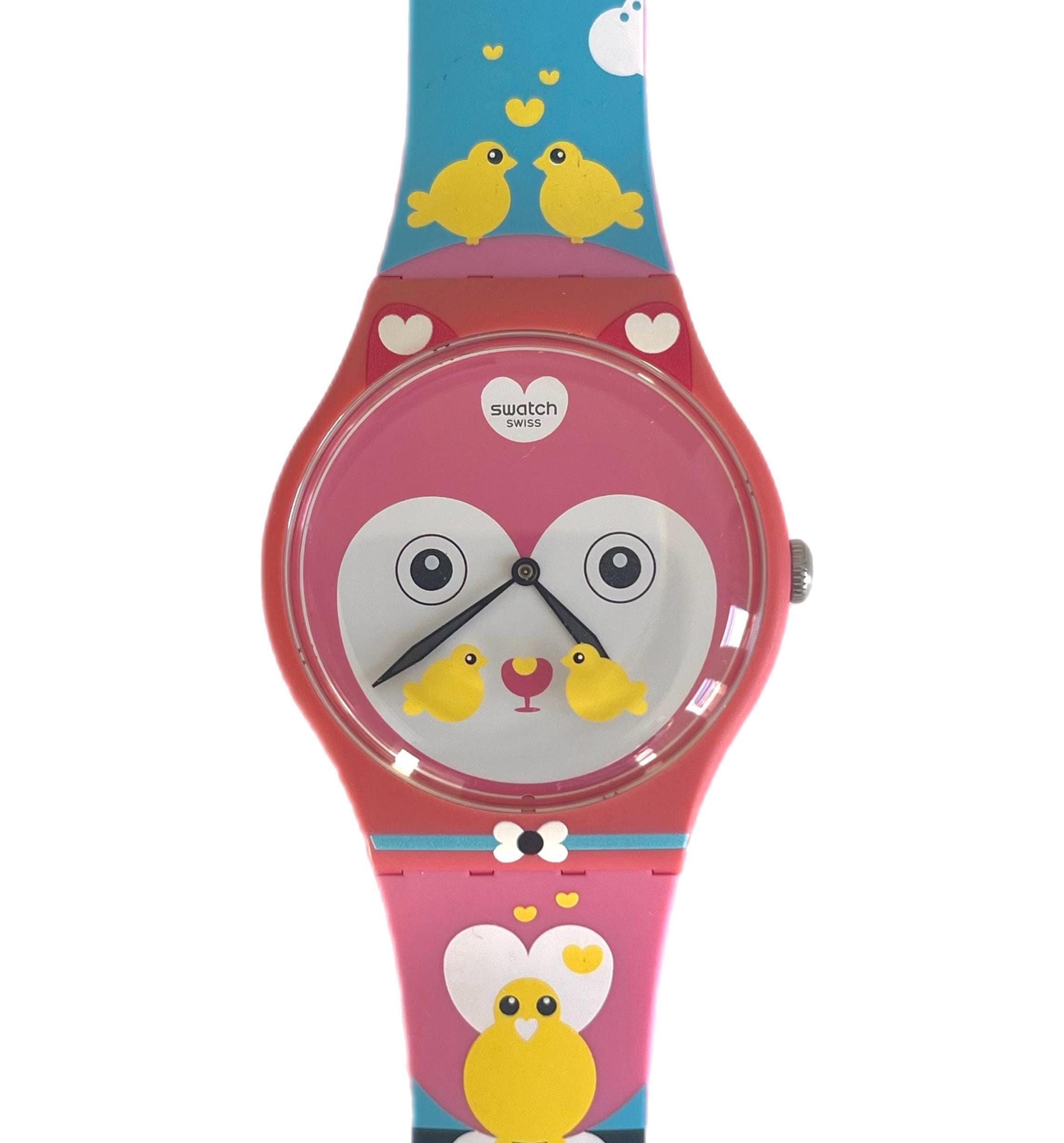 Swatch Watch - SUOZ190 - CHOUPINOU Swatch Choupinou Pink Dial Pink and Blue Silicone Ladies  main image 4