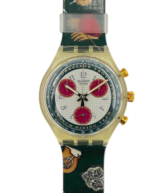 swatch 90s 自動巻き 腕時計 Large USA製 ボルドー ゴールド 1993 Swatch Chrono Riding Star SCK102 - Vintage 90s Swatch Watch