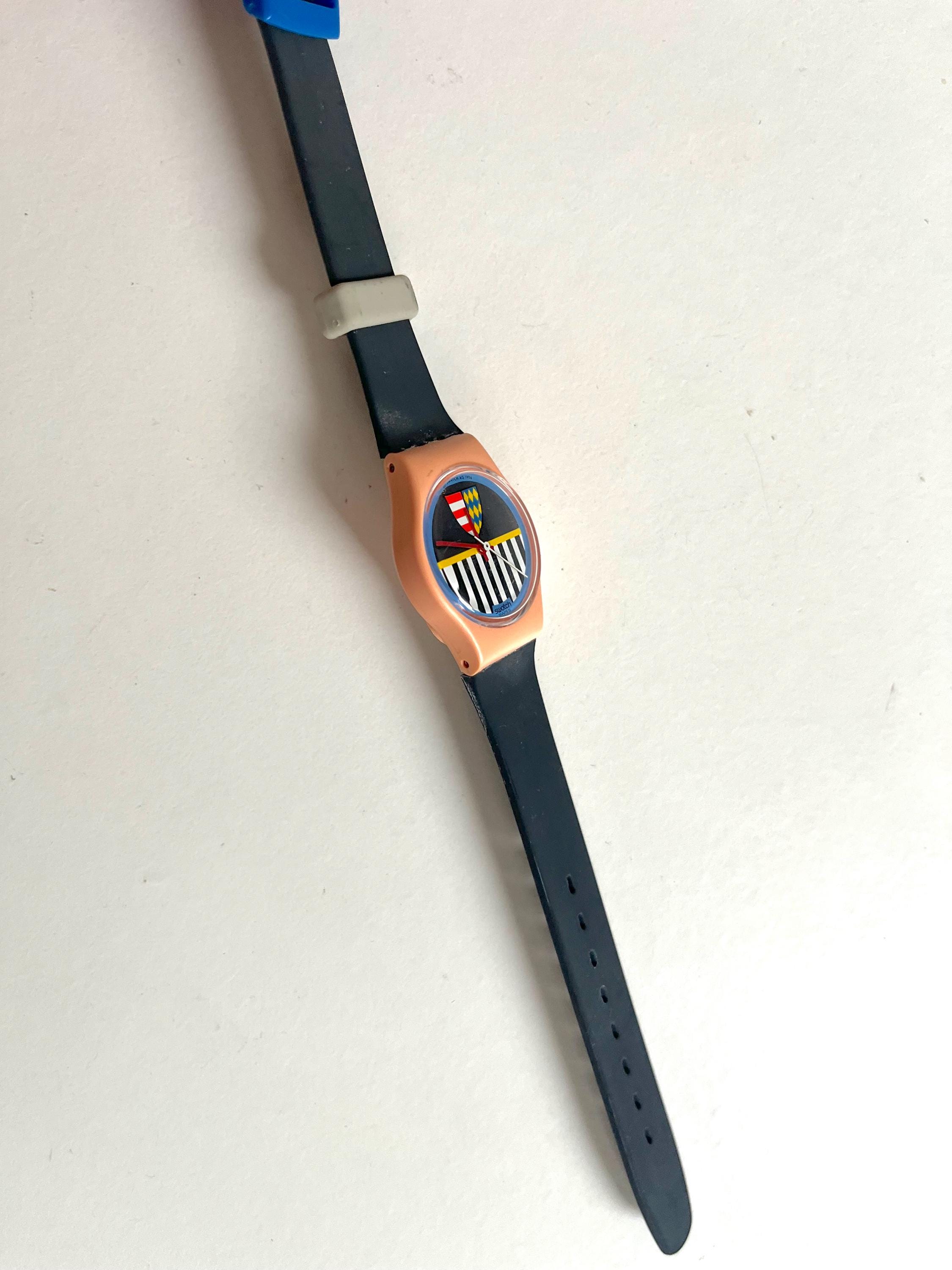 Vintage 1986 Swatch Lady Valkyrie LP101 Watch Peach Black Graphic Crest Watch Vintage 1986 Swatch Lady VALKYRIE LP101 - Perfect Unworn  main image 2