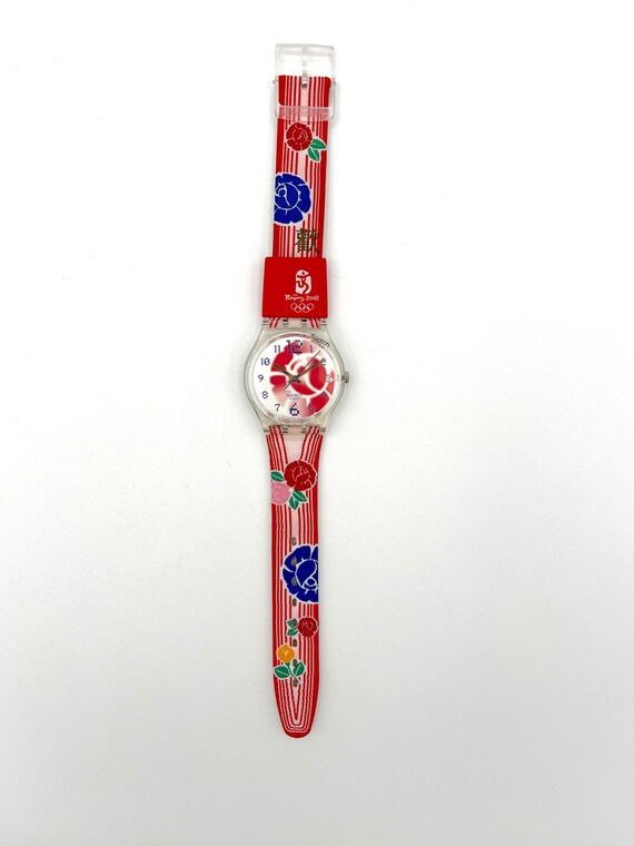 Swatch Floral Watch with Red and White Design Floral Swatch Watch - Etsy main image 2