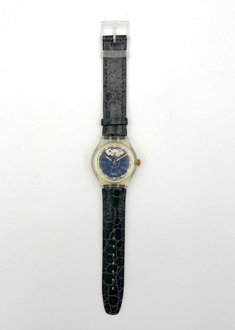 1993 Swatch Automatic NACHTIGALL SAK104 Vintage Swiss Mechanical Watch Black Blue Retro 90s image 8