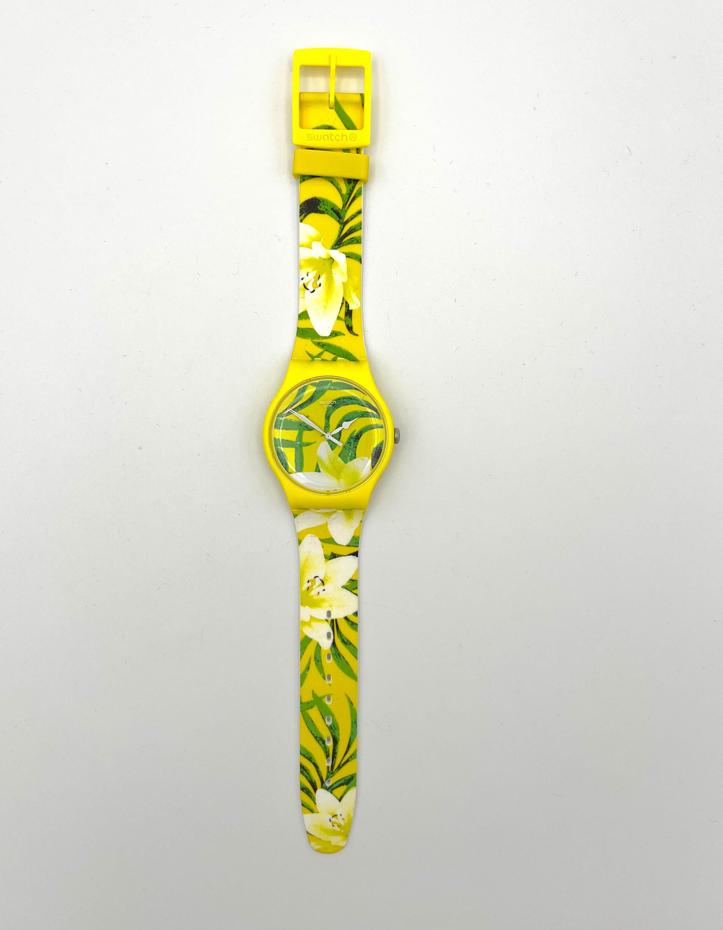 Swatch Watch - SUOJ104 - LIMBO DANCE NEW✓ Swatch LIMBO DANCE Unisex Flowers Yellow Green 41mm  main image 4
