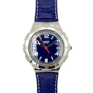 1996 Swatch Irony Scuba 200 WATER REFLEX YDS402 - vintage Swatch Dive Watch in Mint Unworn condition - 38mm diameter - blue leather band