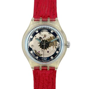 Vintage 1992 Swatch Automatic RED AHEAD SAK101 - oanvänd nyskick - 37 mm diameter - läderarmband - ny i låda