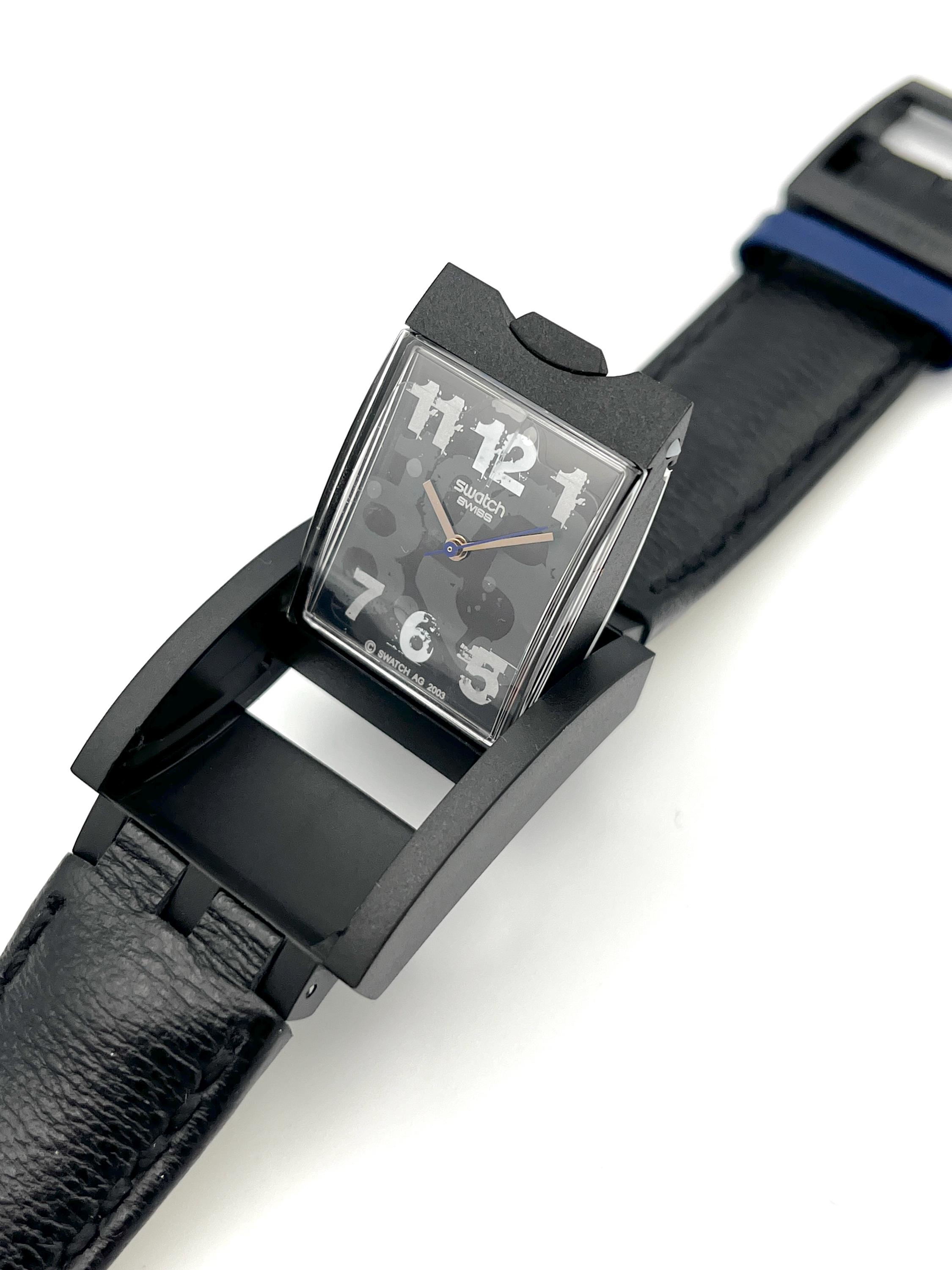 Orologio quadrato in pelle nera per gli appassionati di rugby