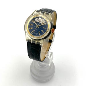 1993 Swatch Automatic NACHTIGALL SAK104 Vintage Swiss Mechanical Watch Black Blue Retro 90s image 2