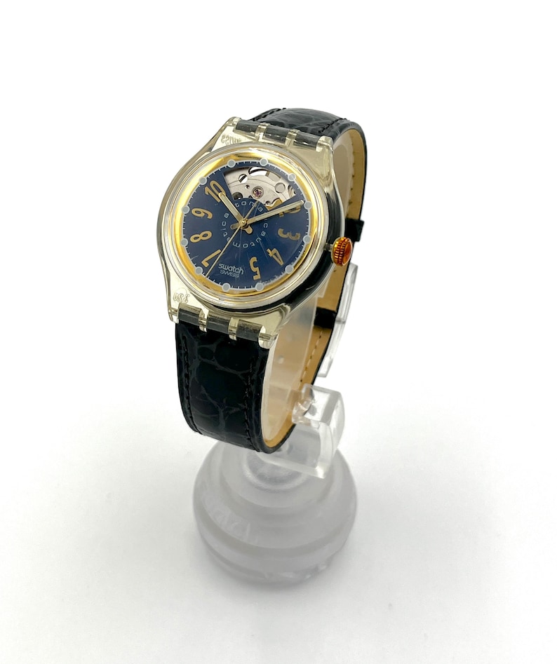 1993 Swatch Automatic NACHTIGALL SAK104 Vintage Swiss Mechanical Watch Black Blue Retro 90s image 2