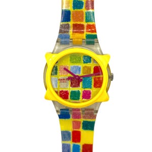 Vintage gelbe Swatch GUARD TOO für Uhren mit 34-mm-Zifferblatt – Retro-Uhrenschutz