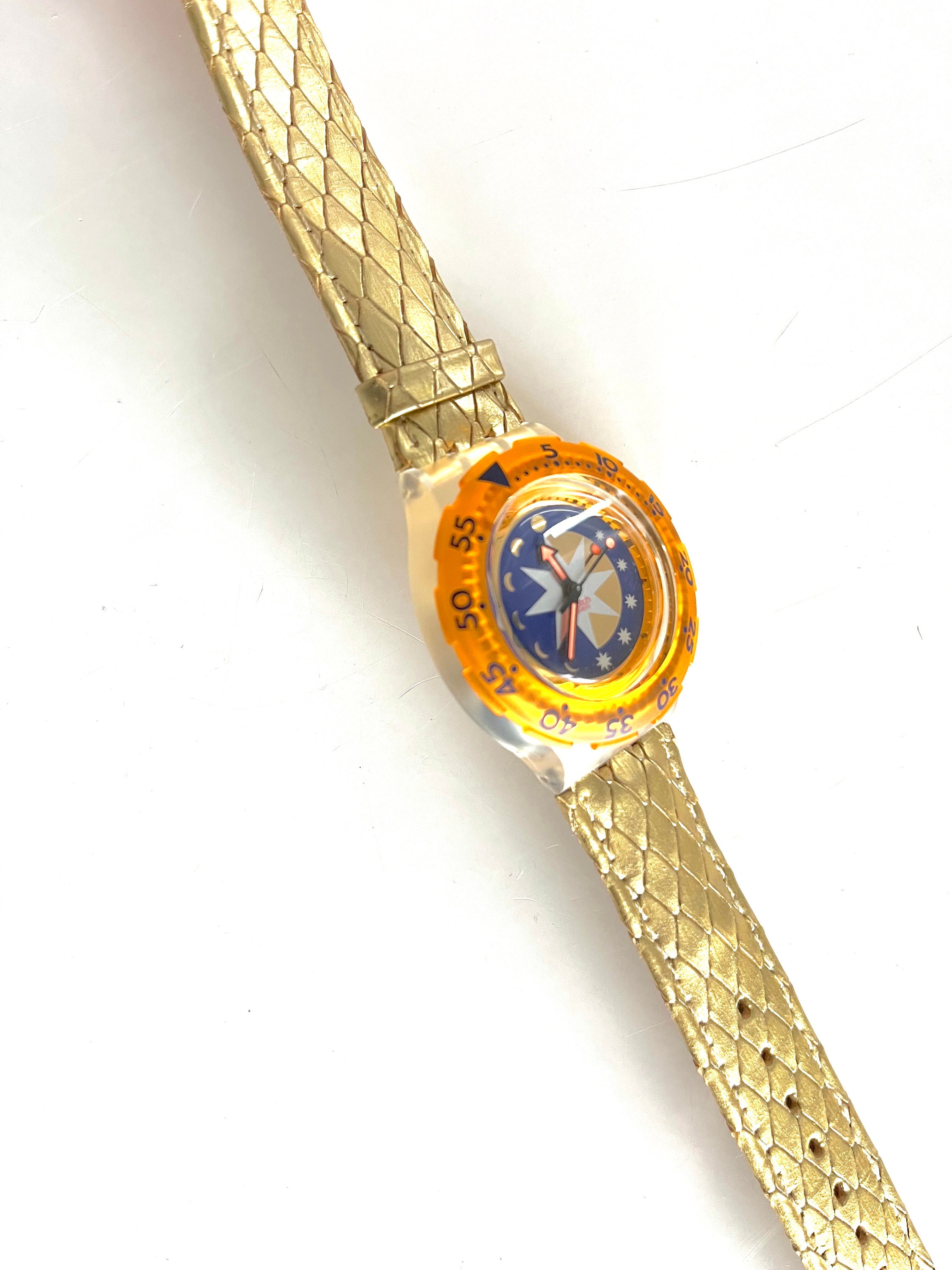 ヴィンテージ 1993 Swatch Scuba 200 GOLDEN ISLAND SDK112 - 未使用の 