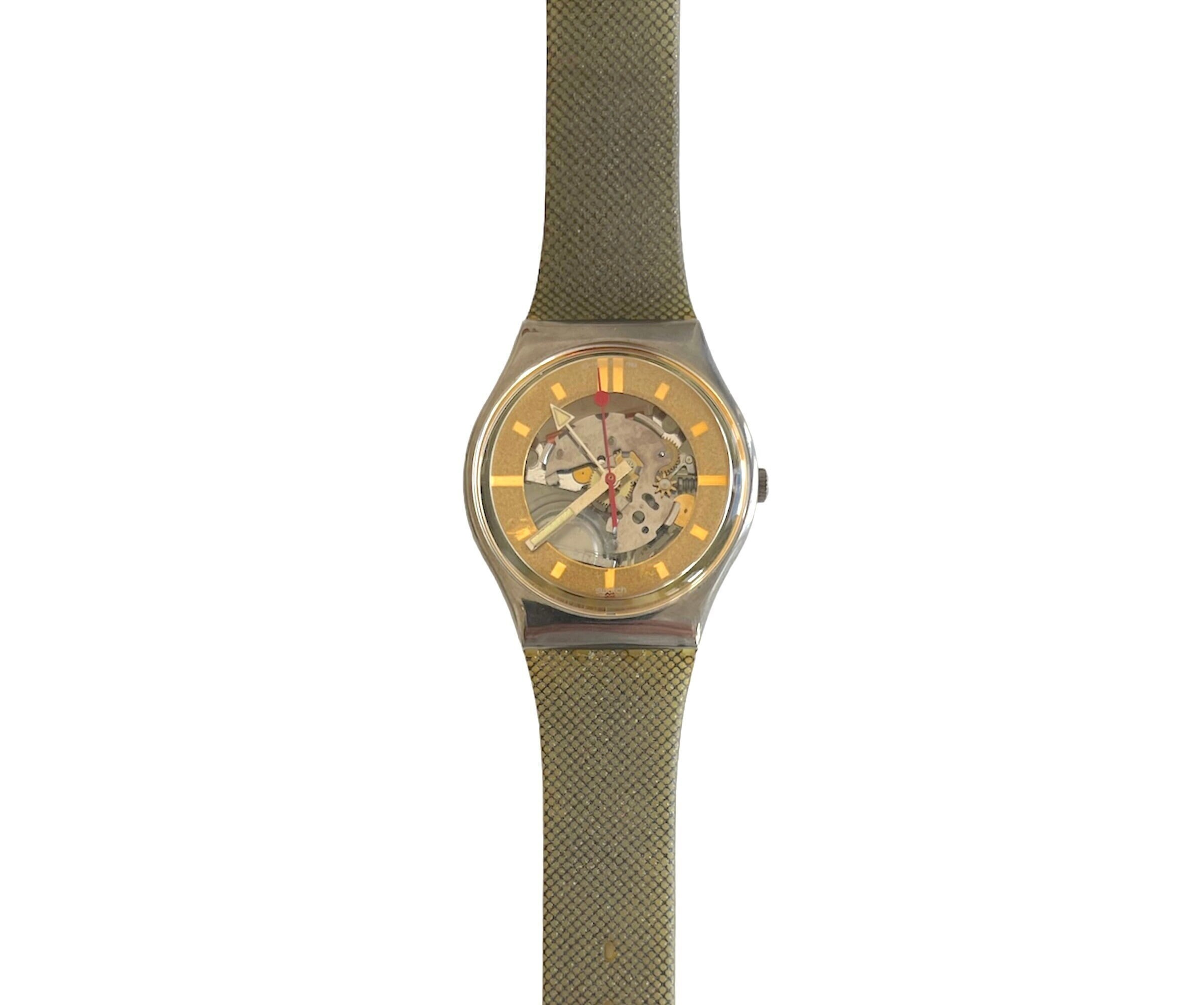 Swatch Watch - GX102 - Golden Sphere Vintage 1988 Swatch Gent GOLDEN SPHERE GX102 - Unworn Mint  main image 4
