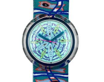 1992 Pop Swatch BLUB BLUB PWN106 – Rare Vintage Swiss Watch, Fun Ocean-Inspired Design, Collectible Pop Swatch Series