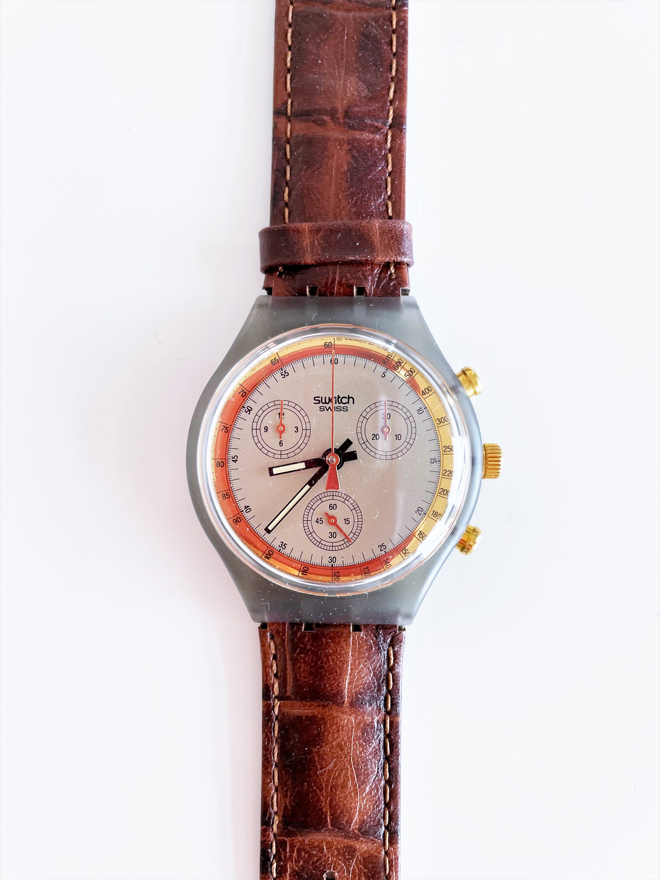 NEW : 1991 vintage Swatch Chrono GOLDFINGER SCM100 - unworn -mint 