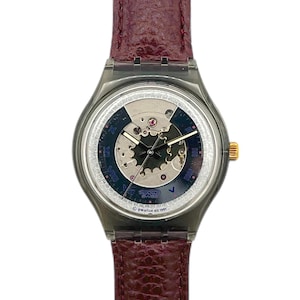 Vintage 1991 Swatch Automatic RUBIN SAM100 ( 1st version) - unworn mint condition - new in box - leather band - 37mm diameter