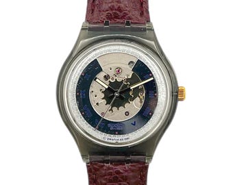 Vintage 1991 Swatch Automatic Rubin SAM100 - Unworn Mint Condition Leather Band Watch 37mm