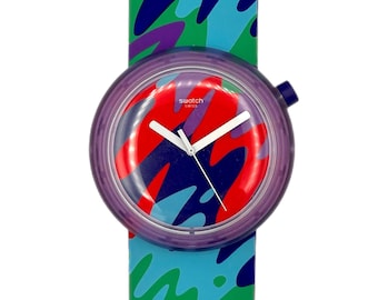 New in box Pop Swatch POPTHUSIASM PNP101 - unworn mint condition - running with new battery - 45mm diameter