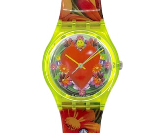 Swatch Artist Special GJ118 LOVE, PEACE & HAPPINESS de Micha Klein de 1996 - sin usar, en perfecto estado - funciona con pila nueva - 34 mm