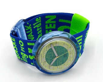 Vintage 1992 Swatch Pop Tres Riche PMK102 Teal Velvet Strap Swiss Watch Rare Womens pop swatch - Gem main image 2