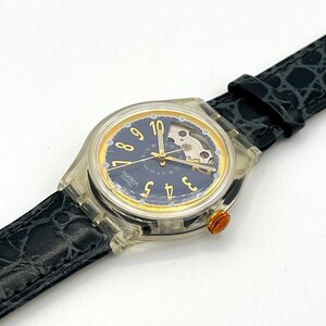 1993 Swatch Automatic NACHTIGALL SAK104 Vintage Swiss Mechanical Watch Black Blue Retro 90s image 5