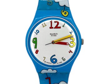 Rare Swatch Watch 2003 Original Gent Blue Cat Mouse YellowStrap GN209 Swiss Made 2002 Swatch GN209 FLEURS D main image 2