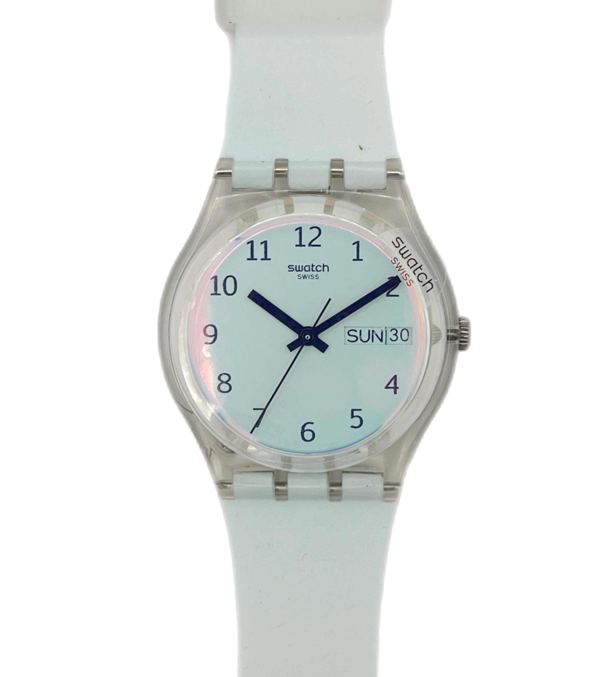 Swatch Ultraciel GE713 Womens Watch 34mm Clear Case Day Date Swiss New Battery Swatch Ultraciel GE713 | Hodinky-365.com main image 2