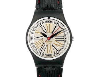 1993 Swatch Lady PETIT FOUR LM108 - unworn mint running condition 25mm diameter vintage Swatch watch with leather band