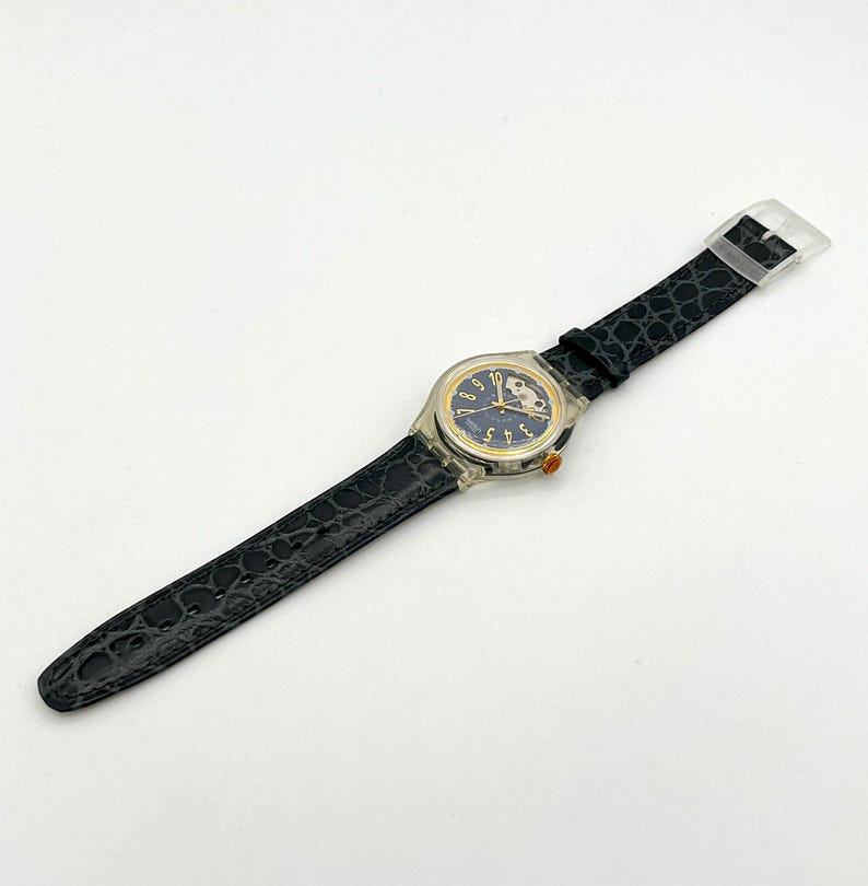 1993 Swatch Automatic NACHTIGALL SAK104 Vintage Swiss Mechanical Watch Black Blue Retro 90s image 7