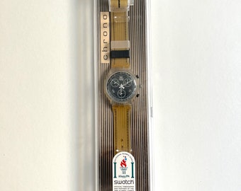 NEW in box from 1996 vintage Swatch Chrono SEE THROUGH SCK110 - unworn mint  condition - new battery - 37mm