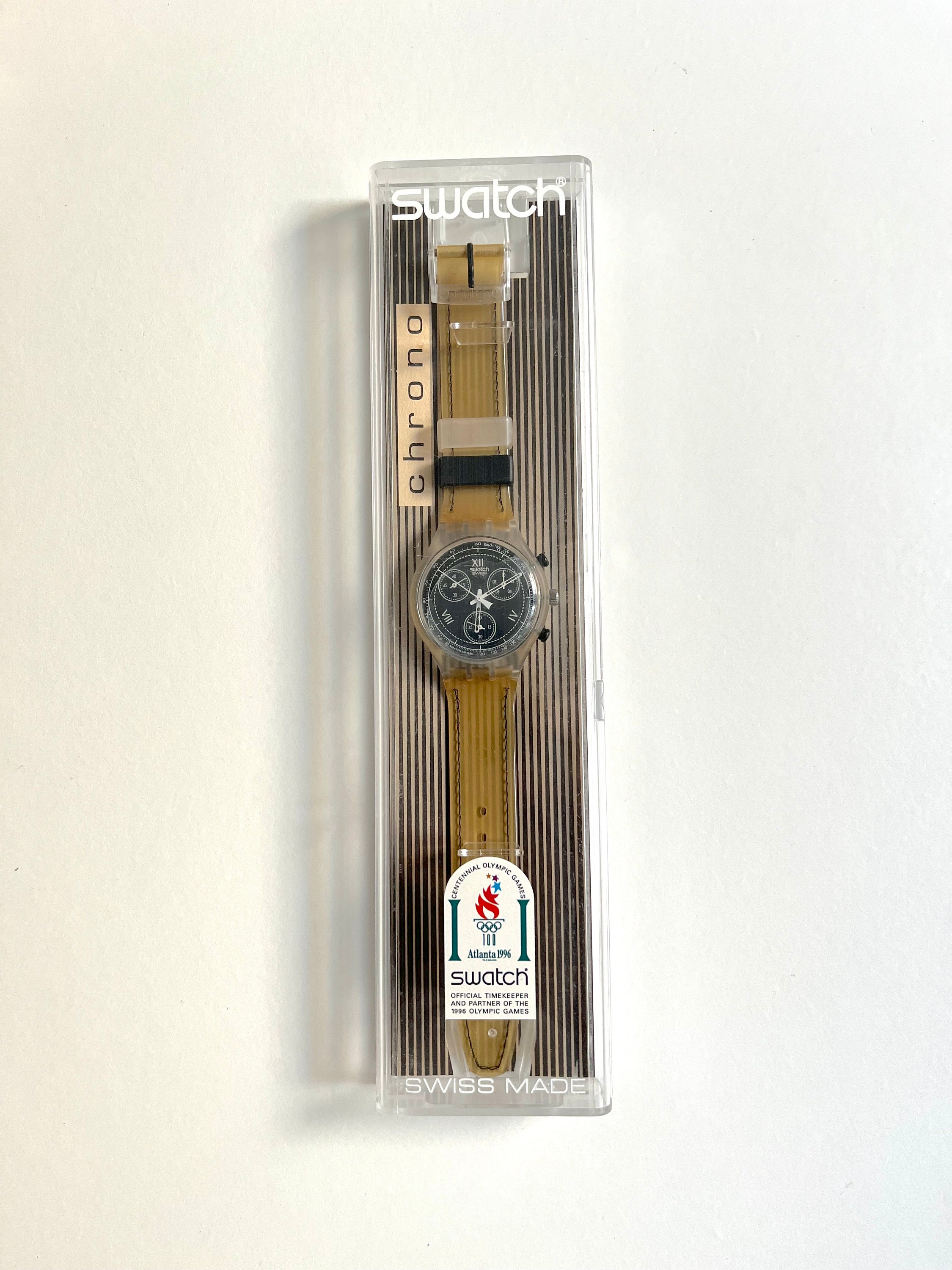 NEW in Box From 1996 Vintage Swatch Chrono SEE THROUGH SCK110 