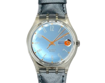 Vintage 1995 Swatch Gent BLUE LACQUER GK713 - Unworn Mint