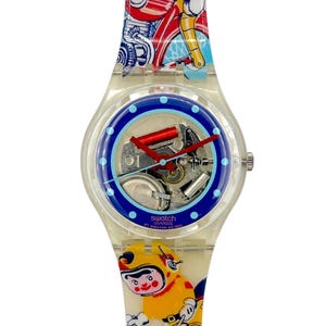 1993 Swatch Gent TIN TOY GK155 - unworn mint vintage condition - running with new battery - 34mm diameter - new in box