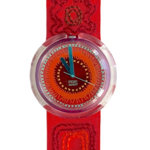 Vintage 1994 Pop Swatch SARONG PWV100 - very rare - ultimate mint unworn condition - new battery - leather band - 39mm - new in box
