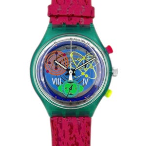 1993 Swatch Chrono PINK SPRINGS SCL103 Vintage Swiss Chronograph Pink Retro 90s Collectible Watch
