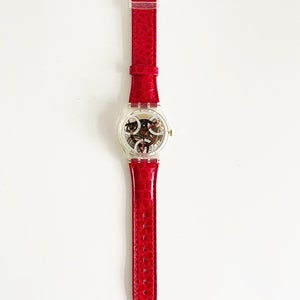 NEW : vintage 1994 Swatch Gent FEUER GK177 fire unworn mint new in box running 34mm dial leather strap image 2