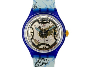 1993 Swatch Automatic MAPPAMONDO SAN101 - new in box - mint running vintage condition - 37mm diameter