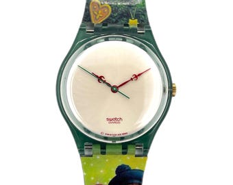 1985 Vintage Swatch Watch GK101 TECHNO SPHERE - Lime Green, Pink