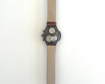 New and Unworn Vintage Swatch Chrono Alarm TACHO SOM400 Unworn Mint Condition Leather Strap Running With New Battery 38mm Etsy