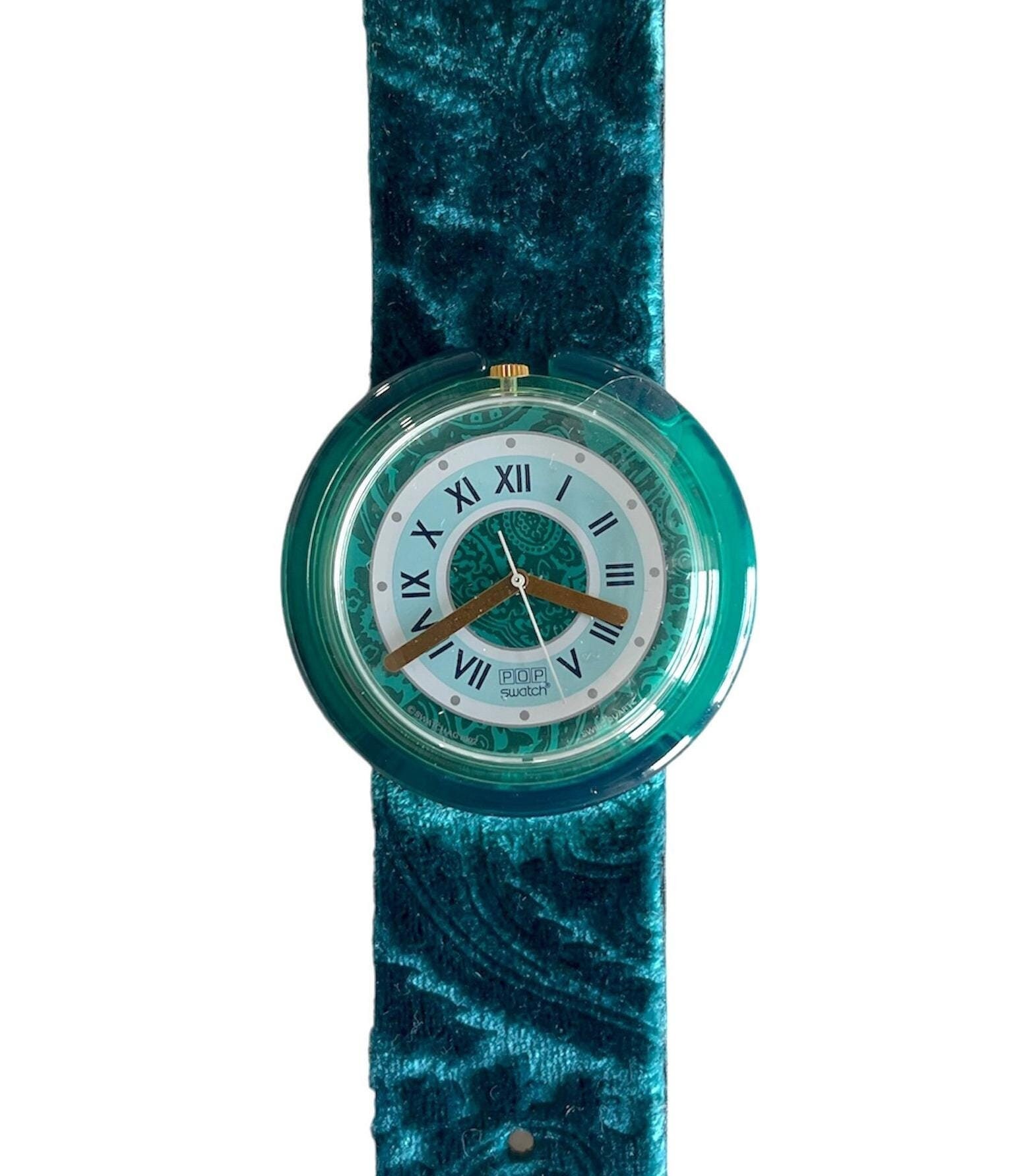 Vintage 1993 Pop Swatch GREEN QUEEN PWK188 - unworn mint condition - new battery installed - 39mm diameter