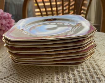 Royal Crown MYOTTS Pink Dessert Plates, Set of 8, Vintage 1960's Staffordshire Plates