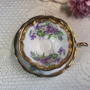 Queen Anne Violets HEAVY GOLD Gilt, Vintage Rare 1950s Tea Set