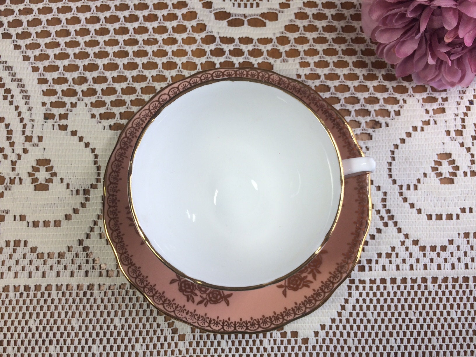 COLCLOUGH Pink GOLD ROSES Teacup and Saucer, Vintage Tea Set From 1950 ...