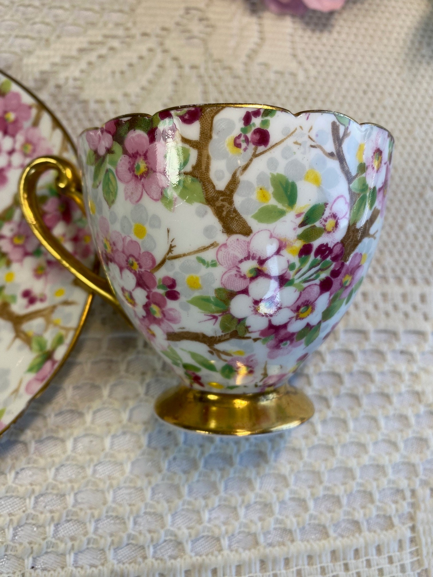 SHELLEY Cherry Blossoms Teacup and Saucer Vintage 194566 Etsy