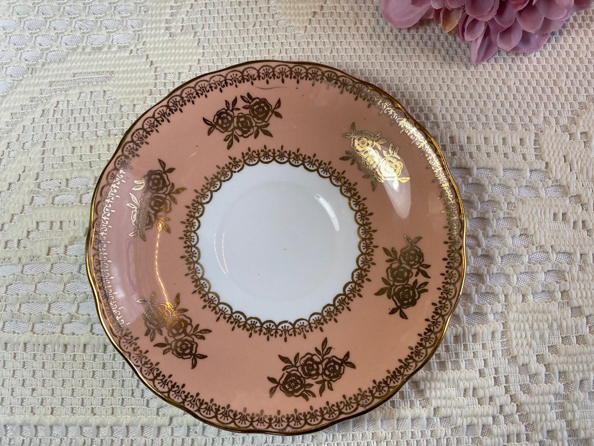 COLCLOUGH Pink GOLD ROSES Teacup and Saucer, Vintage Tea Set From 1950 ...
