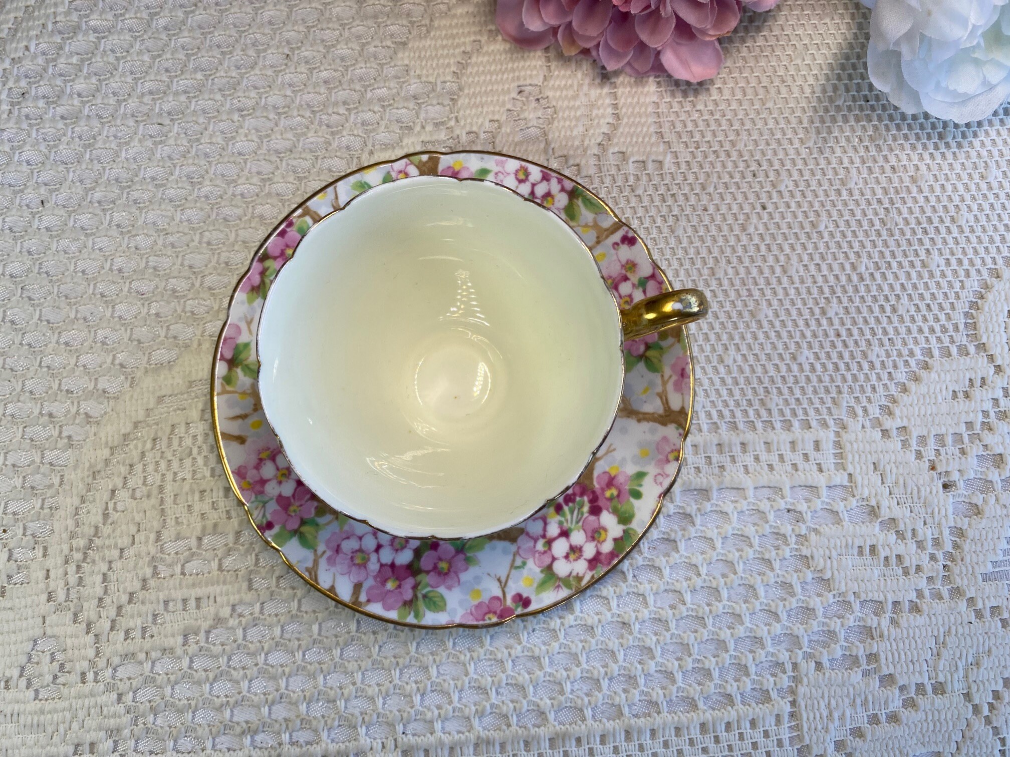 SHELLEY Cherry Blossoms Teacup and Saucer Vintage 194566 Etsy