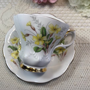 Royal Albert Friendship PRIMROSE Tea Cup and Saucer,  Vintage Yellow Flower Tea Set