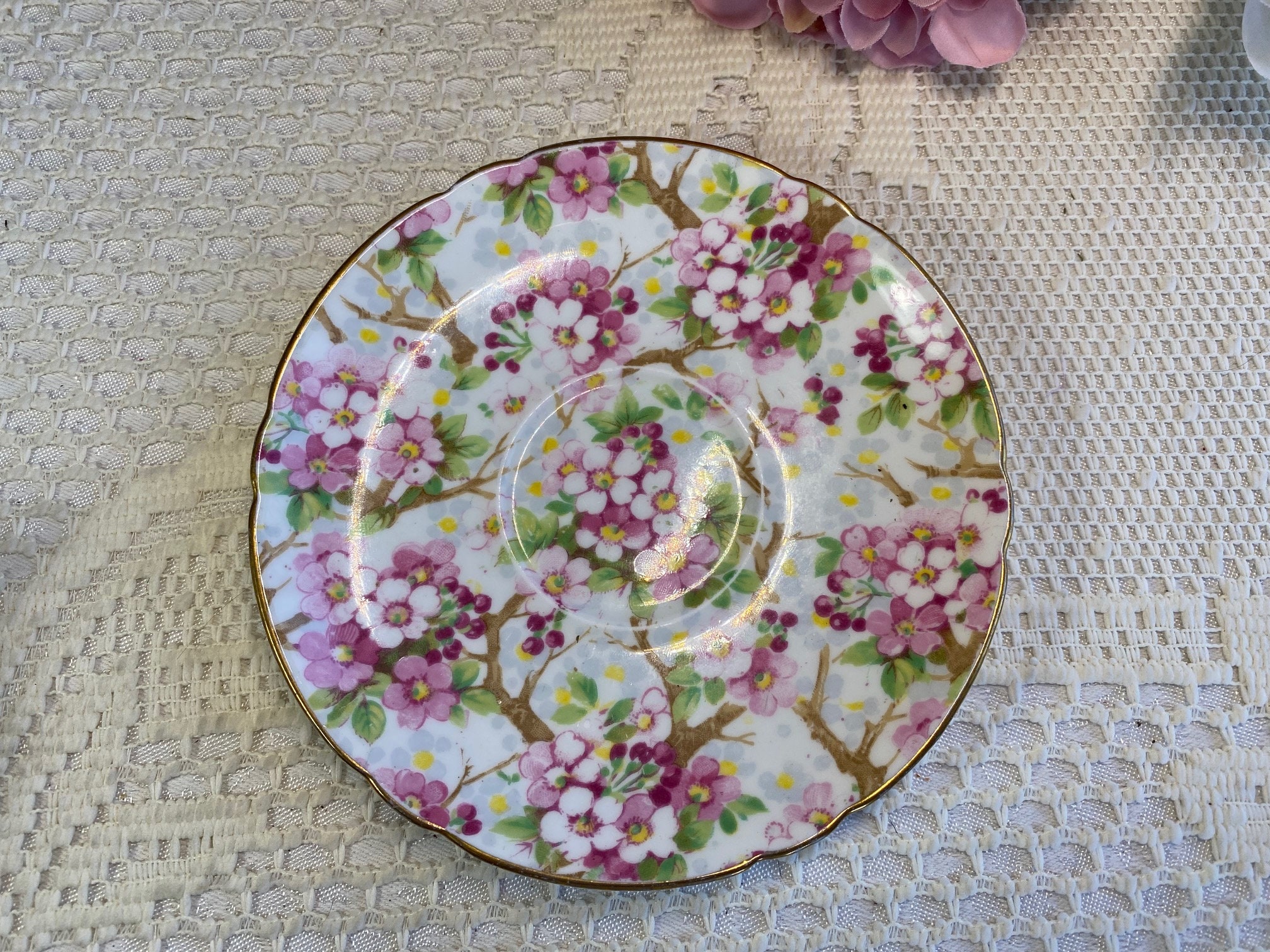 SHELLEY Cherry Blossoms Teacup and Saucer Vintage 194566 Etsy